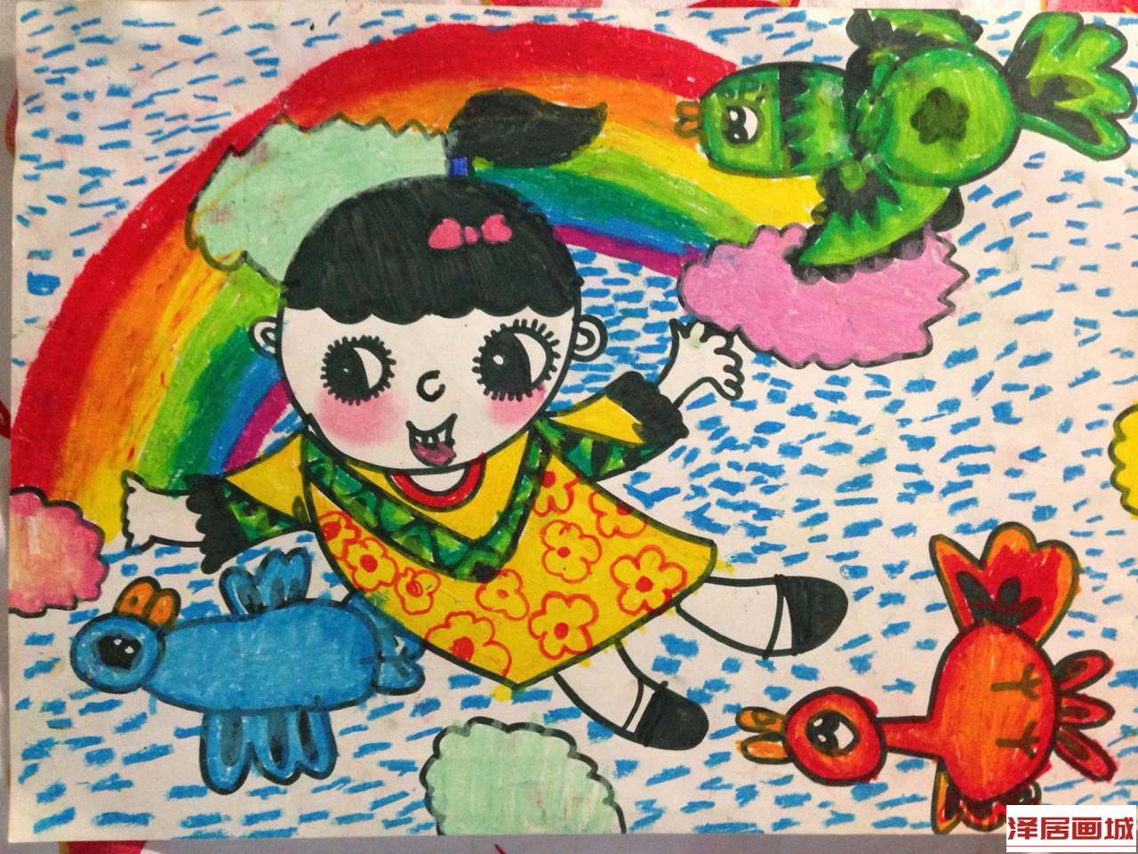 儿童画我和动物一起飞