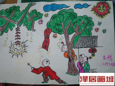 儿童画竹报平安