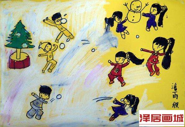 儿童画激情的打雪仗