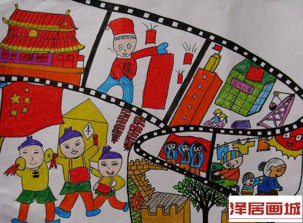 儿童画春节快乐