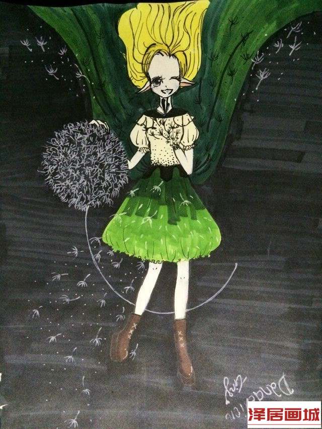 儿童画会魔法的女孩
