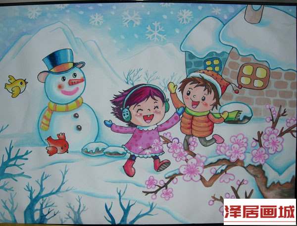 儿童画欢乐玩雪