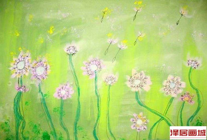 儿童画花开的蒲公英