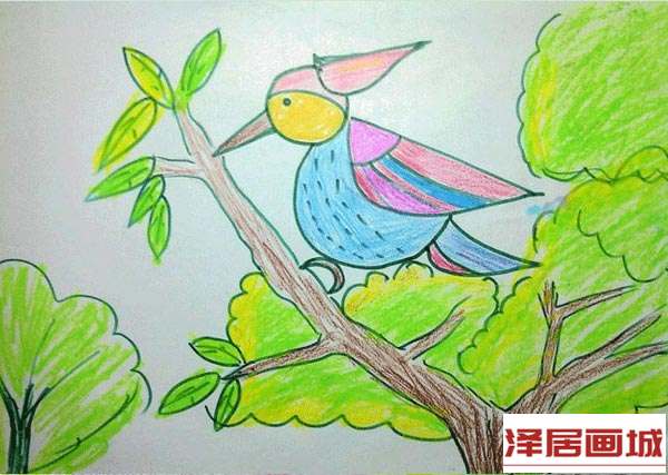 儿童画啄木鸟医生