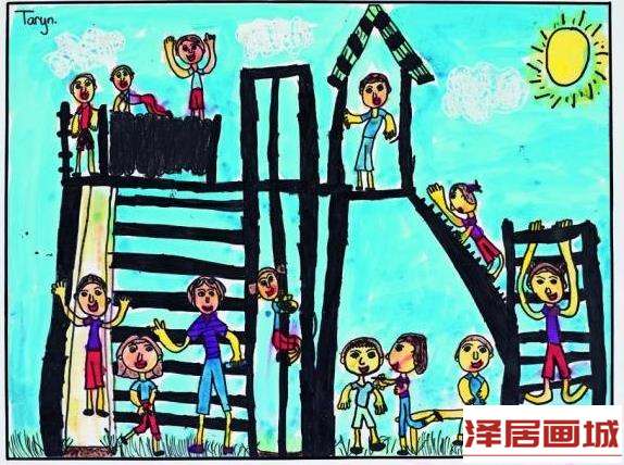 儿童画游乐场的欢乐