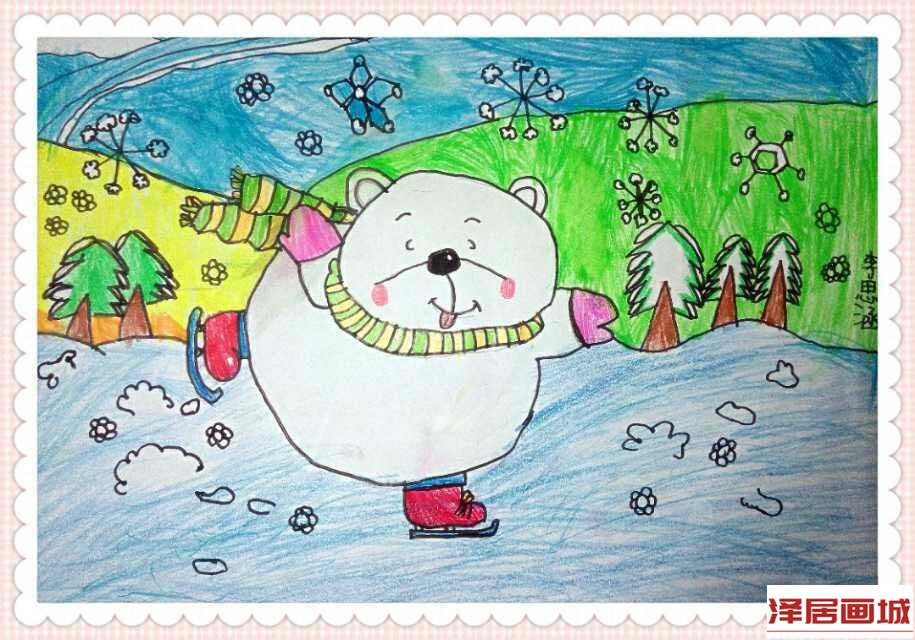 儿童画雪人滑冰