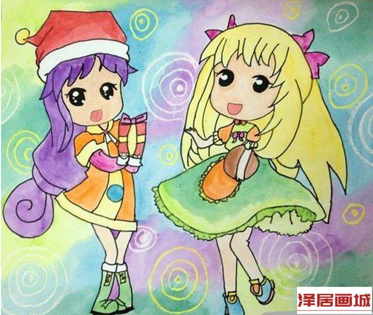 儿童画可爱的卡通女孩