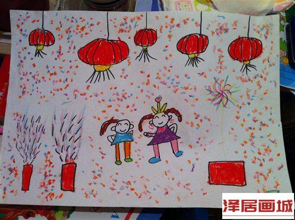 儿童画热闹的烟花