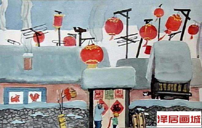 儿童画北方的新年