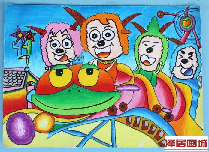 儿童画羊羊欢乐过大年