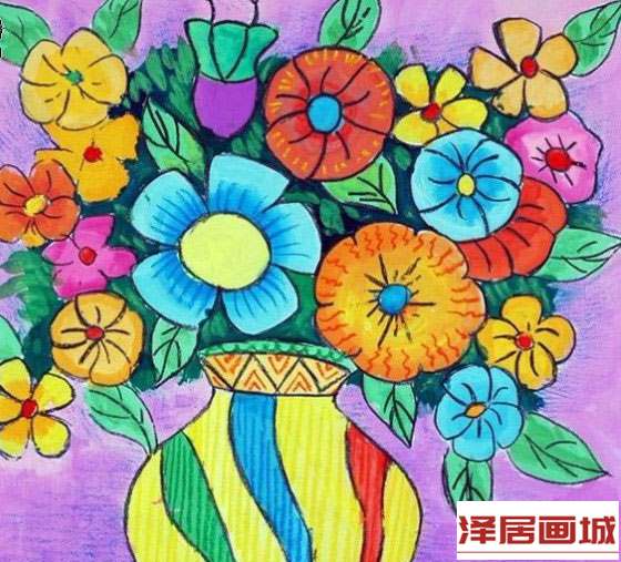儿童画瓶中的鲜花