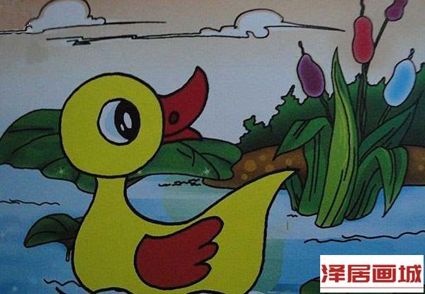 儿童画快乐的小黄鸭