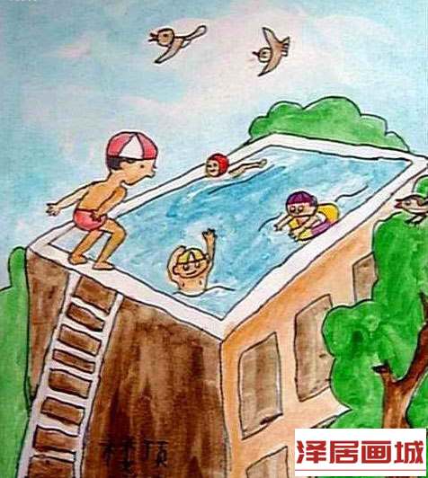 儿童画跳水