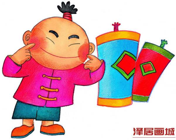 儿童画放鞭炮