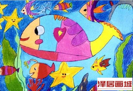 儿童画快活的小鱼
