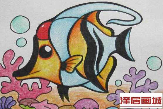 儿童画吹泡泡的小鱼