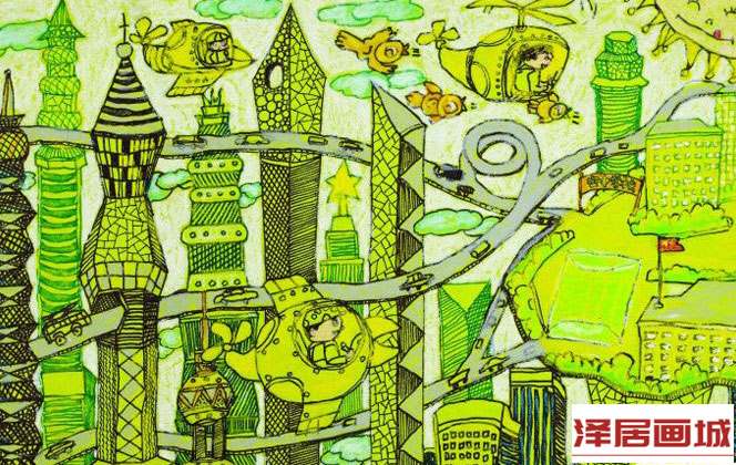 儿童画未来世界城市