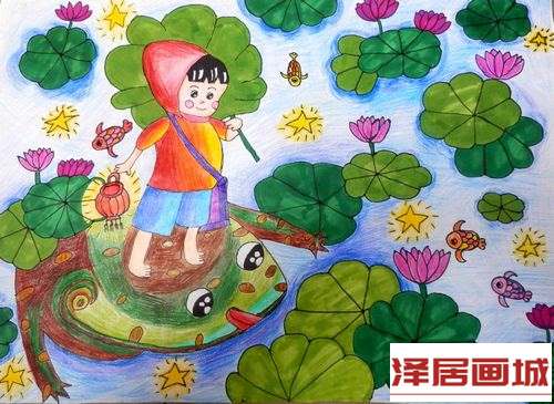 儿童画荷塘月色