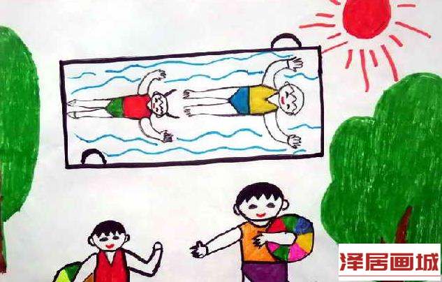 儿童画去和爸爸去游泳吧
