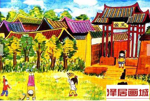 儿童画古代的建筑
