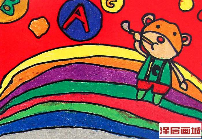 儿童画吹彩色泡泡的小熊