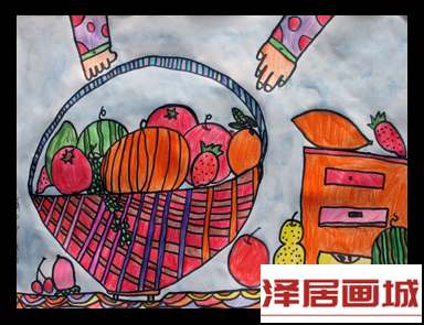 儿童画大大的水果篮