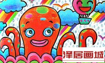 儿童画蓝天和大海是邻居