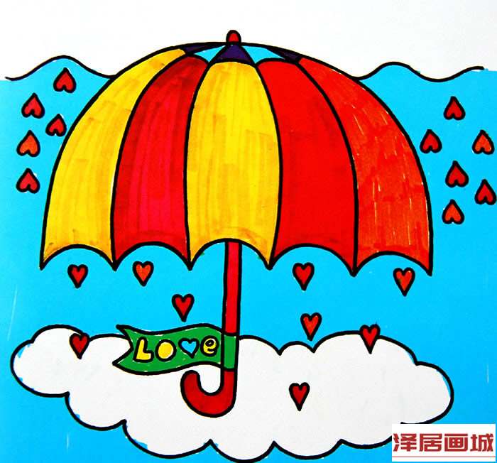 儿童画雨伞保护伞