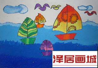 儿童画大海与船