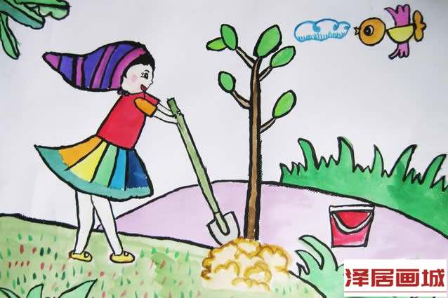 儿童画植树节到了