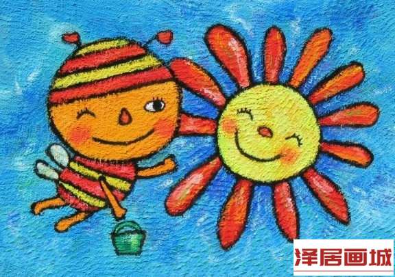儿童画小蜜蜂画太阳