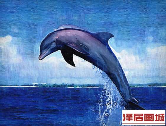 儿童画海面上的海豚