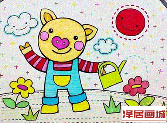 儿童画养花的小猪先生