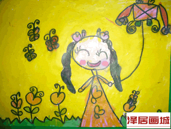 儿童画春天里放风筝