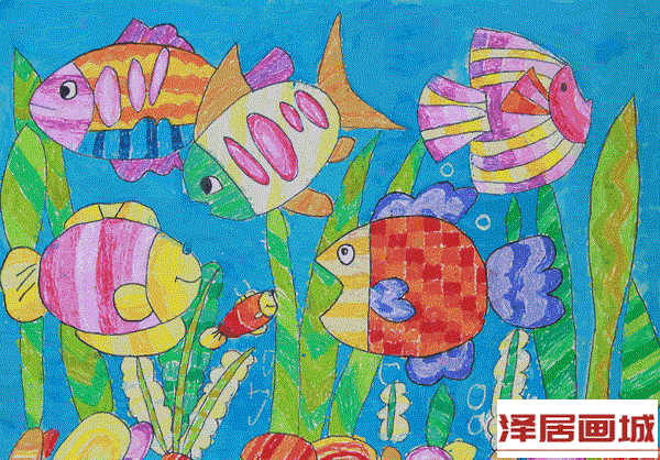 儿童画深海鱼群
