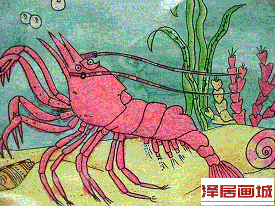 儿童画红色的大龙虾