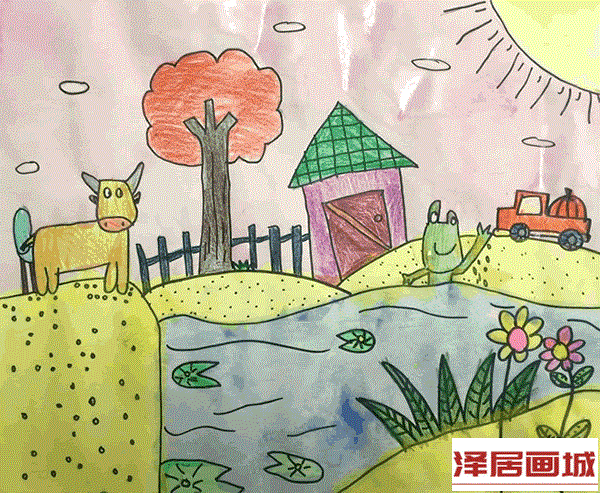 儿童画青蛙和大黄牛