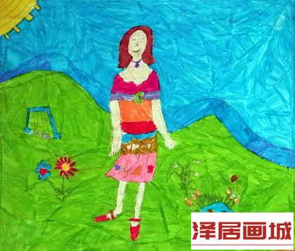 儿童画在公园玩耍