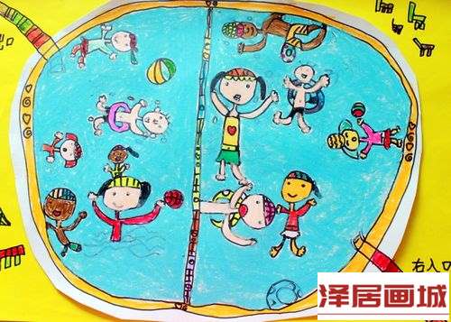 儿童画夏日游泳池