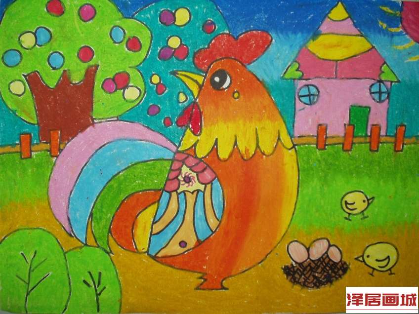 儿童画气宇轩昂的公鸡