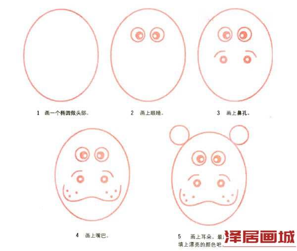搞笑河马头简笔画画法图片教程