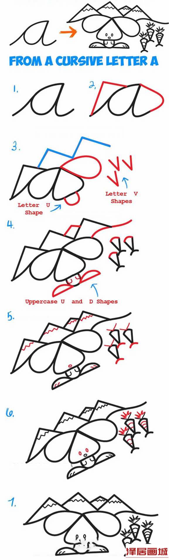 字母a简笔画兔子的图片步骤