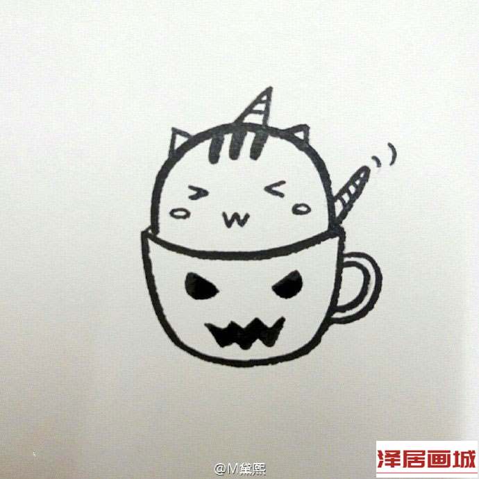 简笔画茶杯中的卡通小猫咪图片