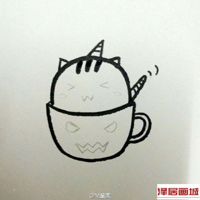 简笔画茶杯中的卡通小猫咪图片