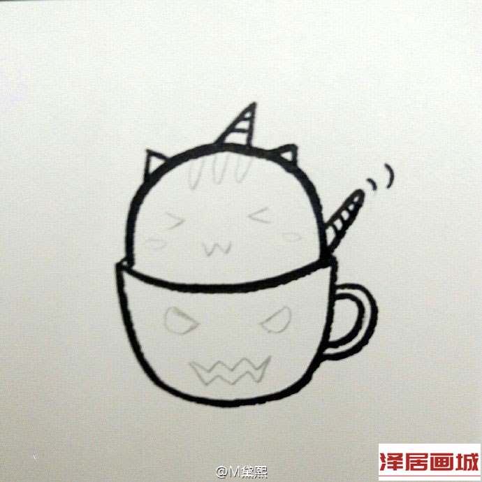 简笔画茶杯中的卡通小猫咪图片