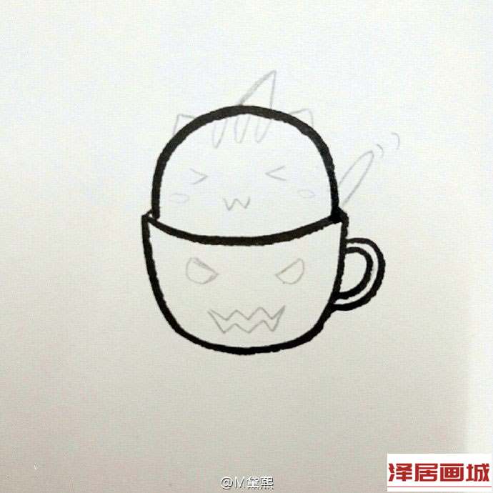 简笔画茶杯中的卡通小猫咪图片