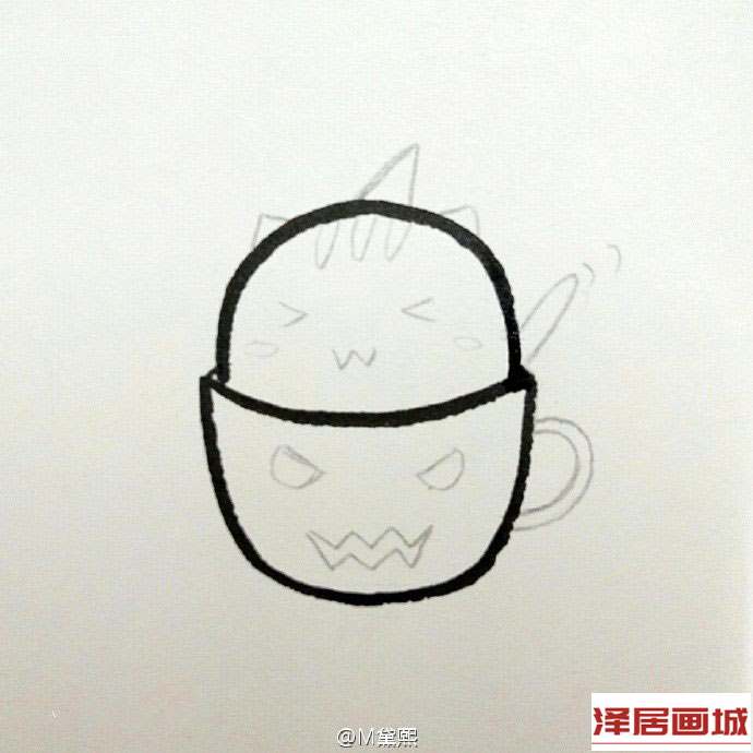 简笔画茶杯中的卡通小猫咪图片