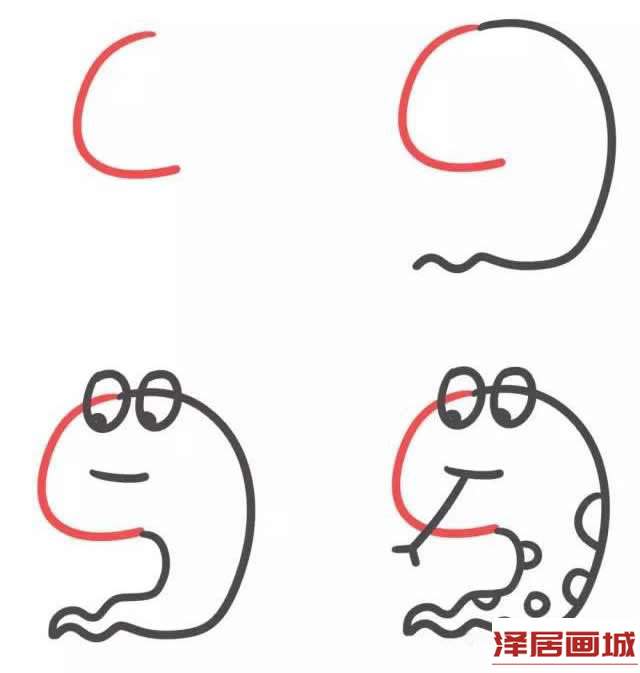 字母C简笔画可爱小蛇的图片教程