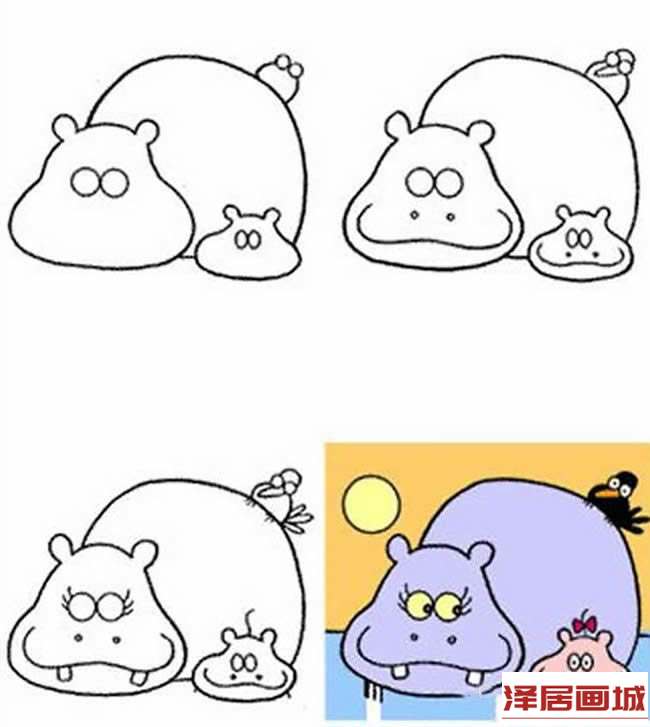 简笔画河马妈妈和宝宝的图片教程