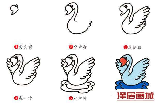 简笔画水面上的天鹅的画法图片
